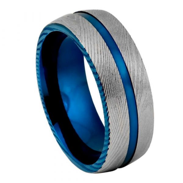 Damascus steel blue inlay